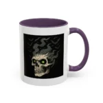 Halloween Skull Mug – Spooky Coffee Cup with Green Eyes & Bats - Image 46