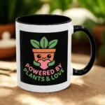 Powered by Plants and Love Mug – Cute Vegan Coffee Cup with Plant Pot Design